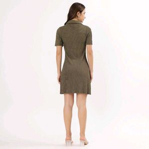 Chic Olive Green Ribbed Polo Dress