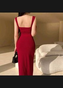 Red Square Neck Strapped Maxi Dress