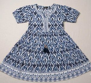 Fit  flare dress in blue and white colo