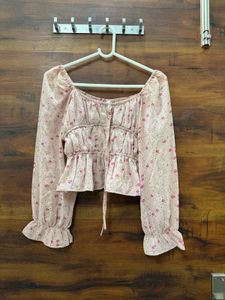 Charming Floral Print Peplum Blouse
