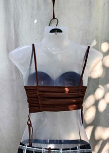 171110. Chic Brown Ruched Bustier Top