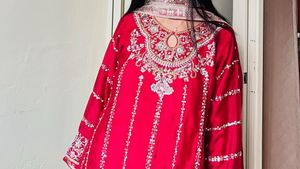 Embellished Red Kurta Set with Dupatta