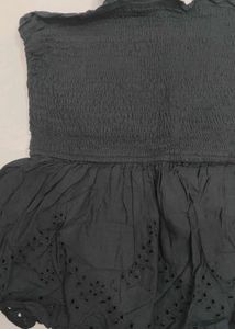 Black Ruffle Hem Tie Strap Top