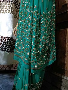 Elegant Teal Embroidered Saree
