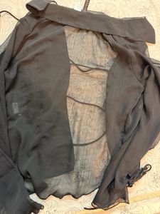 Sheer Black Ruffle Tie-Up Top