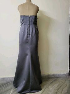 Elegant Grey Strapless Maxi Dress