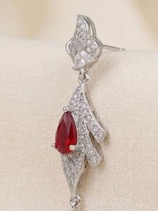 Elegant Red &amp; White Gemstone Dangle Earrings