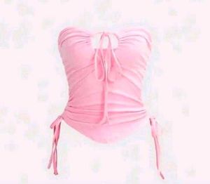 Both Cute tops Ruched Strapless Pink