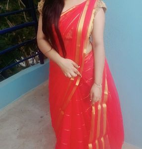 Transparent Red Saree