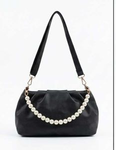 Chic Black Pearl Accent Clutch Bag