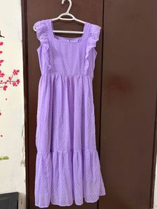Lavender Dobby Tiered Dress with Ruffle Sleeves