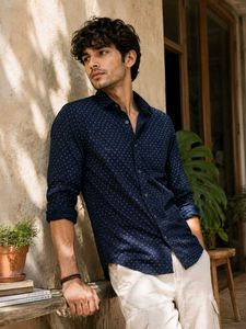 Men's Navy Printed Full Sleeve Shirt