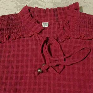 Maroon Textured Puff Sleeve Top