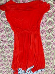 Red Dress with Polka Dot Trim