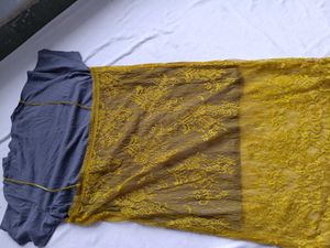 Yellow Lace Slip Dress with Grey Tee