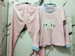 Cute Pink Plush Pajama Set