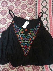 Embroidered Black Cami Top