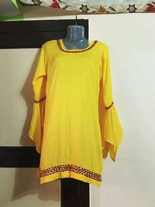 Yellow Embellished Neckline Top