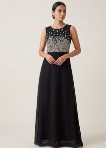 AND Elegant Black Embroidered Maxi Dress/Gown
