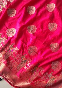 Vibrant Pink Saree with Peacock Motifs