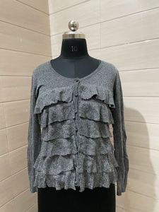 party wear Imported Gray Ruffled Cardigan
