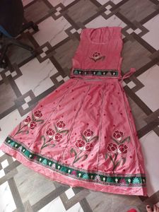 Pink Embroidered Skirt & Top Set
