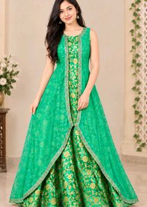 Stunning Green Brocade Ethnic Gown