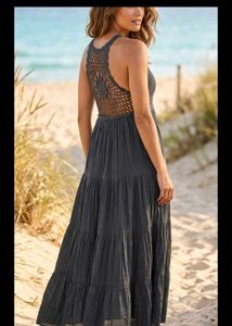 Black Crochet Detail maxi dress