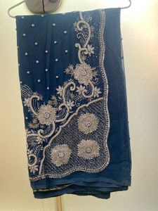 SALE!! Royal Pearl Beaded Embellished Grey Saree