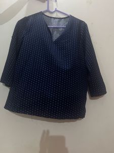 Navy Blue Polka Dot Top