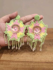 Boho Beaded Floral Dangle Earrings