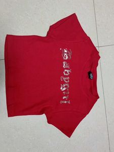 Combo of Red Graphic Tee and black backless top