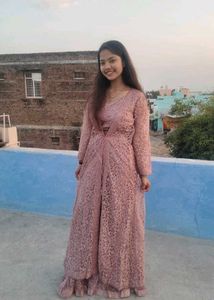 Elegant Pink Lace Ethnic Gown