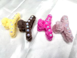 Fuzzy Pearl Hair Claw Clips Set