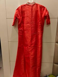orange Ethnic Kurta with Embellished Neckline