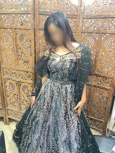 Elegant Black Sequin Lehenga Skirt