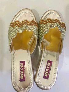 Sparkling Gold Wedge Sandals