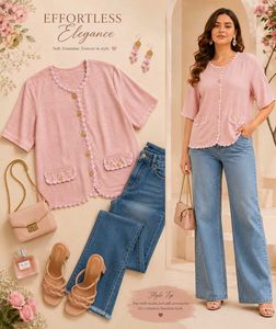 Pink Textured Button-Up Top
