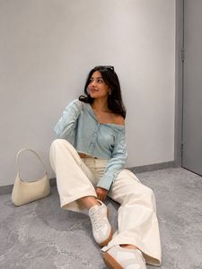 Light Wash Off-Shoulder Denim Shirt