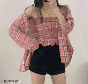 Pink Plaid Layered Top