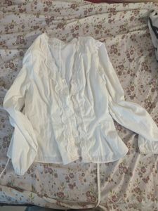 Elegant White Lace Trimmed Peplum Top