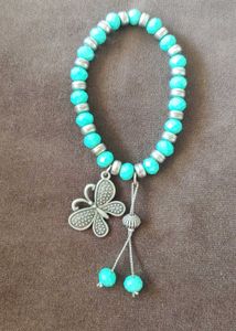 Turquoise &amp; Silver Butterfly Stretchable Bracelet