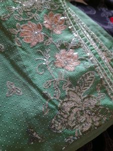 Heavy Embroidery Shiny Saree With Blouse