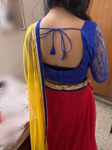Red Lehenga with Blue Blouse
