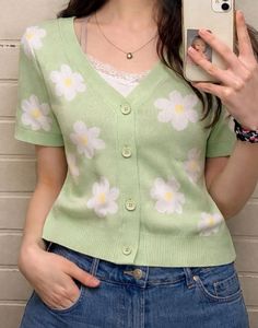 Floral Green Knit Cardigan