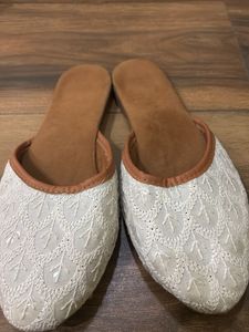White Embroidered Mule Shoes