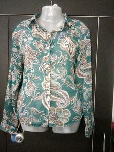 Sheer Paisley Print Button-Up Blouse