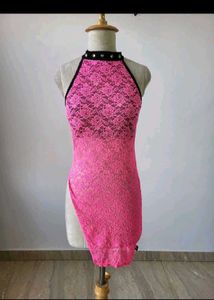 Hot Pink Lace Dress with High Slit