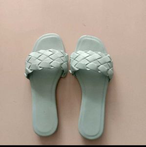 Light Blue Woven Slide Sandals