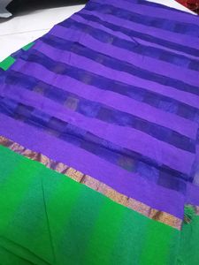 Vibrant Green &amp; Blue Checkered Saree